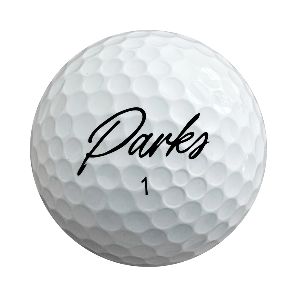 Parks golf ball with Parks script logo and number 1