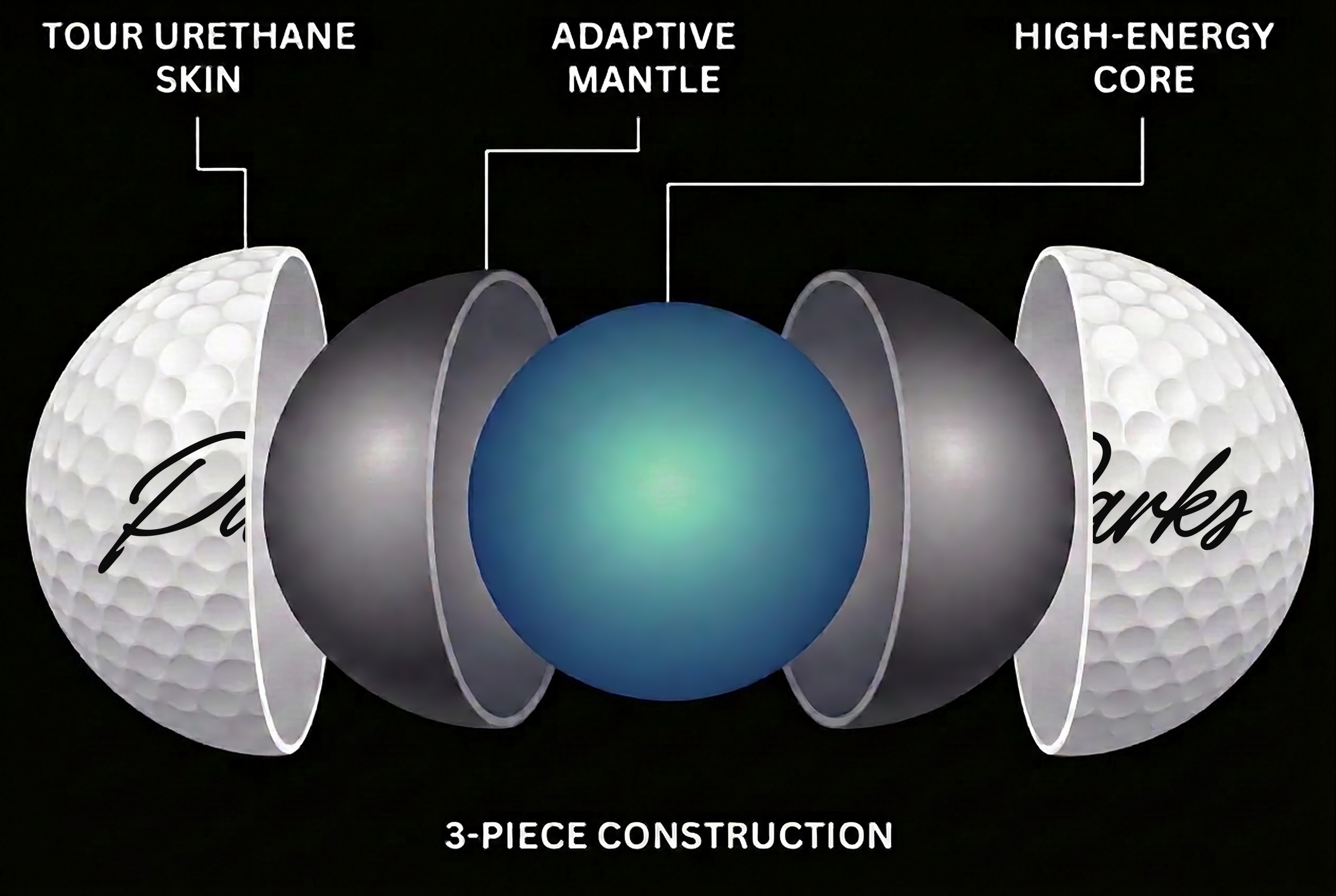 TRX 3-piece construction: tour urethane skin, adaptive mantle, high-energy core